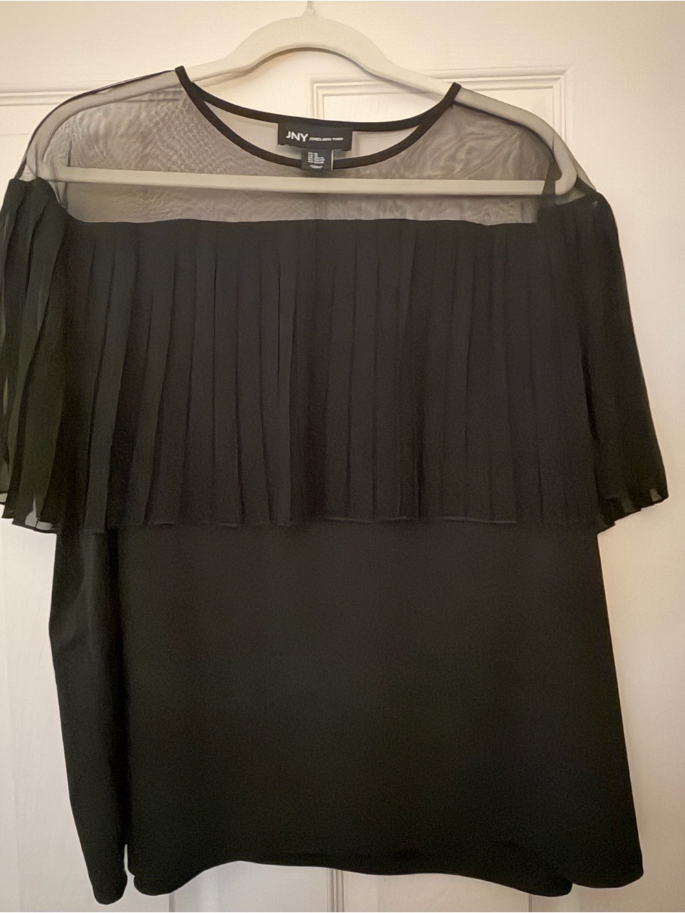 Black Pleated Yoke Short Sleeve Blouse